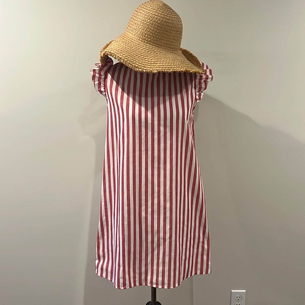 Preppy Linen Feeling Shift Dress Size M in Red & White Stripes